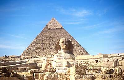 Sphinx with Chefren's pyramid